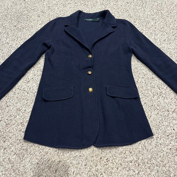 Lauren Ralph Lauren Sweater Blazer Sz N Navy Blue Cotton Old Money Preppy - Picture 1 of 5